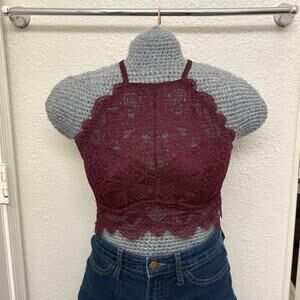 PINK Victoria's Secret Purple Lace Push Up High Neck Racerback Bralette L A - C